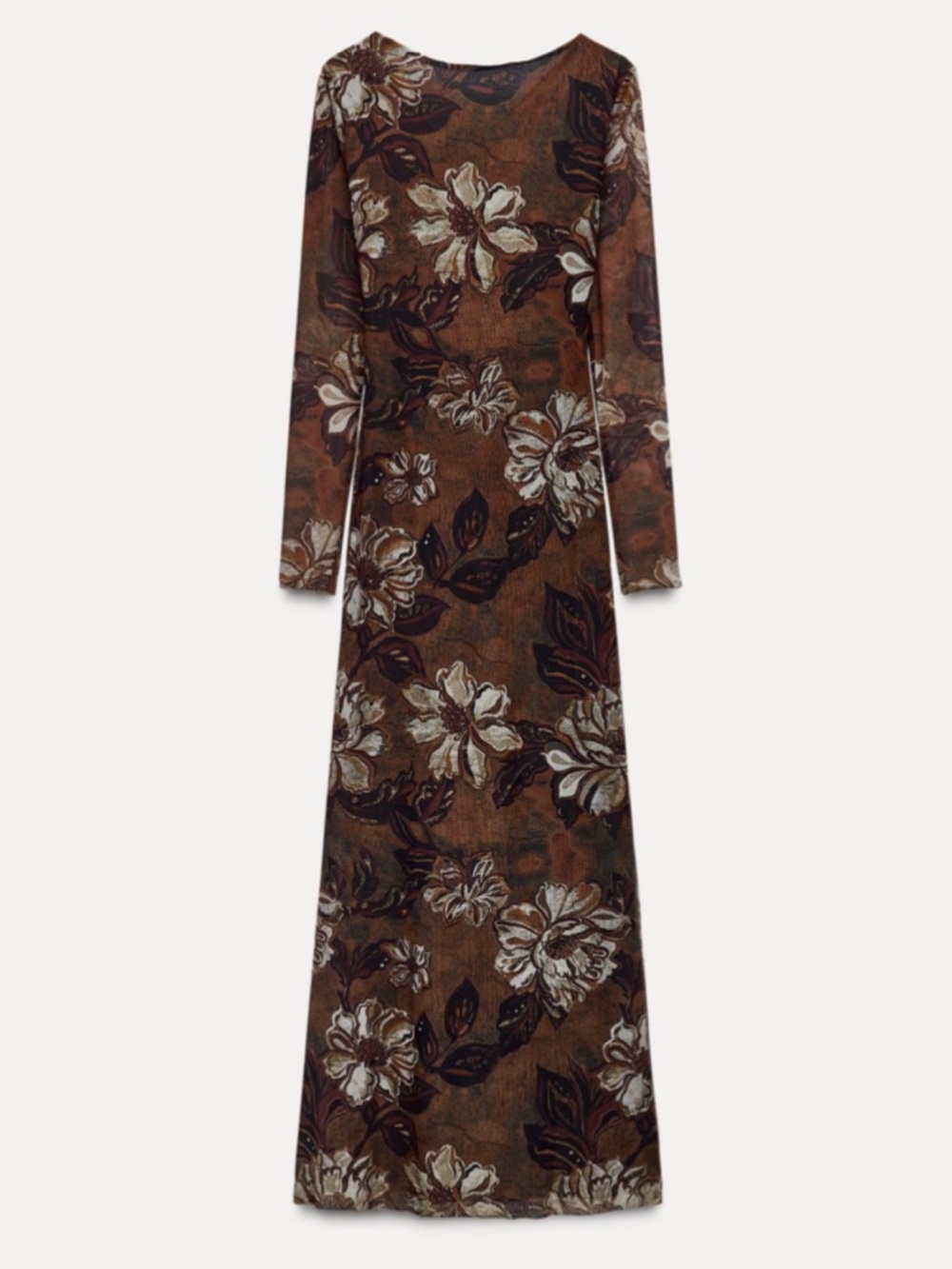 NWT Zara Brown Floral Tulle Maxi Dress